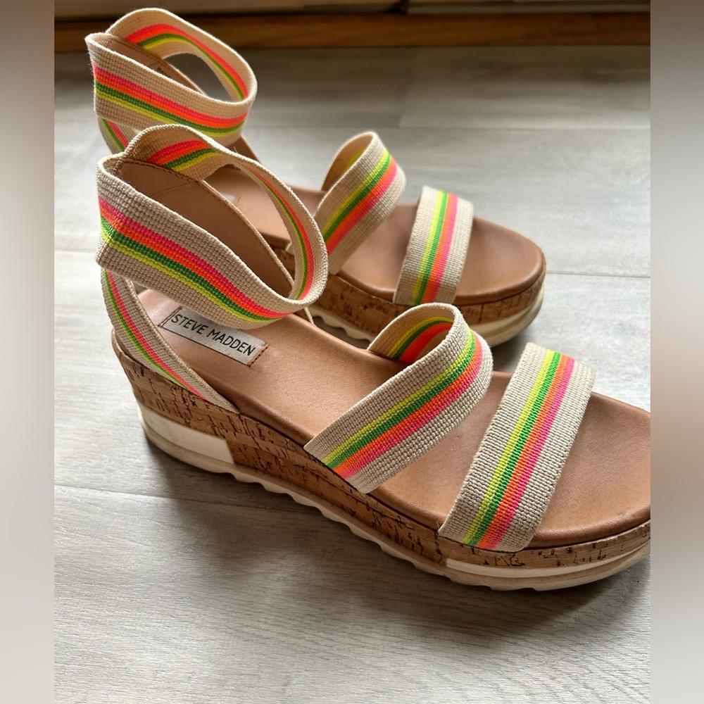 Steve Madden Neon Striped Platform Sandals